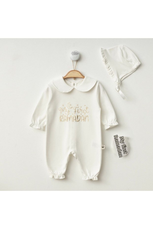 Newborn Baby Girl-Boy Written Hat-Gloves Baby Collar Jumpsuit Set Newborn Hospital Exit
