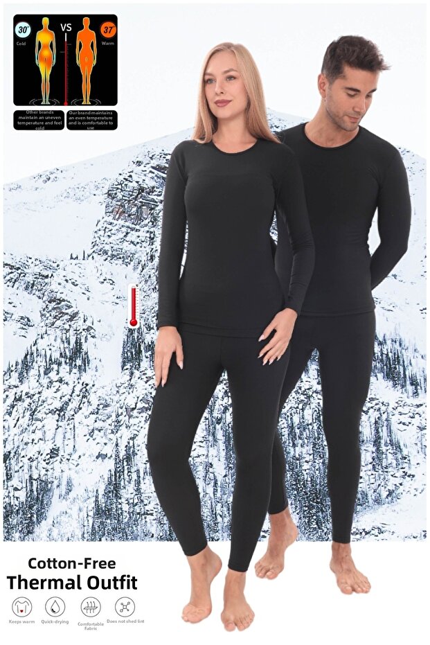 Women's Men's Unisex Winter Warm Ribbed Thermal Set, Thermal Undershirt and Thermal Leggings Underwear