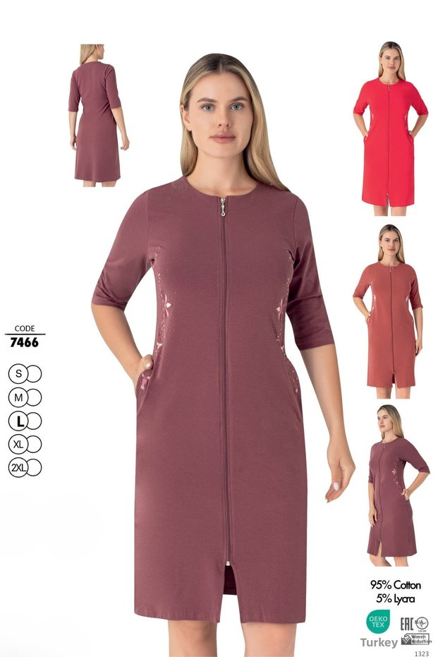 Women's Cotton Lycra Zipper Dress / Plum 7466