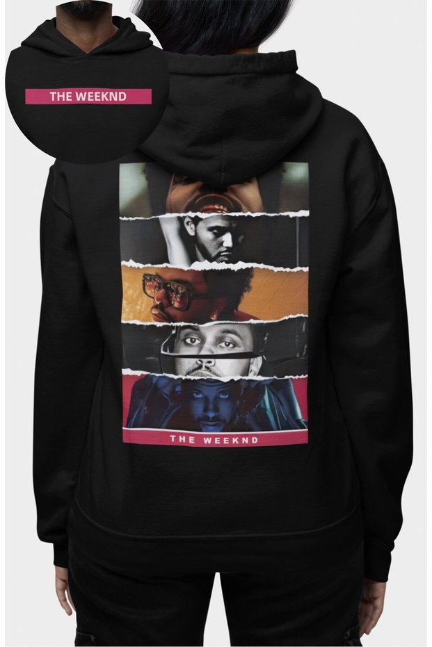 Oversize the Weeknd Photo Back Printed Hooded Sweatshirt, Unisex Rapper Themed Hoodie