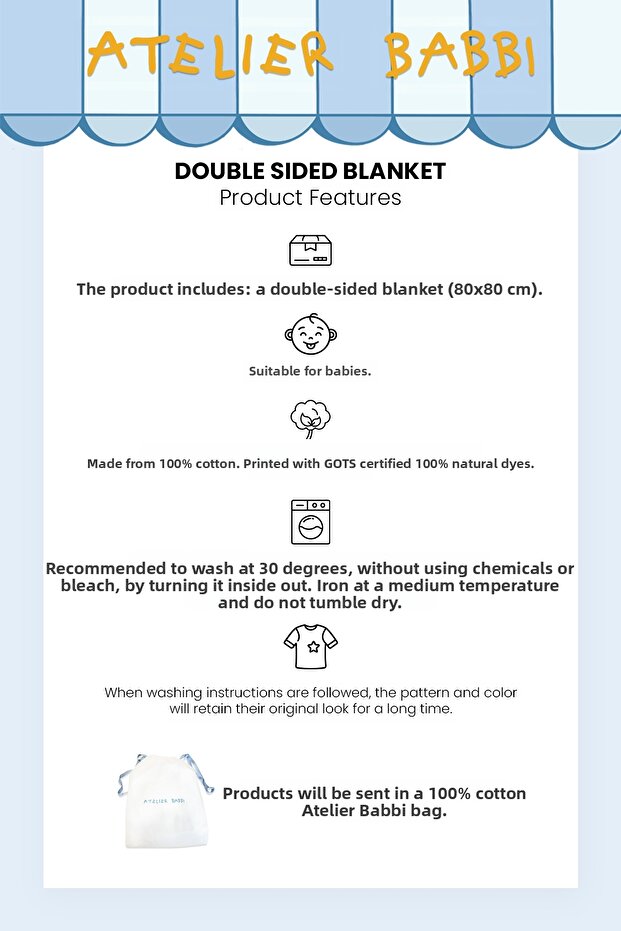100% Cotton Reversible Blanket - Toile De Jouy / Blue - 6