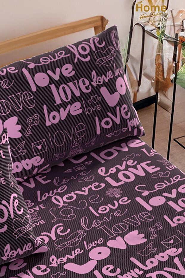 Patterned Love Fitted Sheet Set - Single/Double/King Size - 5
