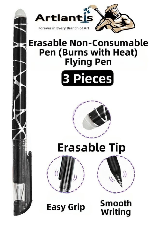 Black Erasable Ballpoint Pen 3 Pieces Bia Erasable Gel Pilot Pen with Ink Easy to Erase