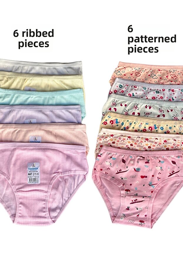 Pack of 12 Dondeza Girls' Ribbed and Patterned Panties