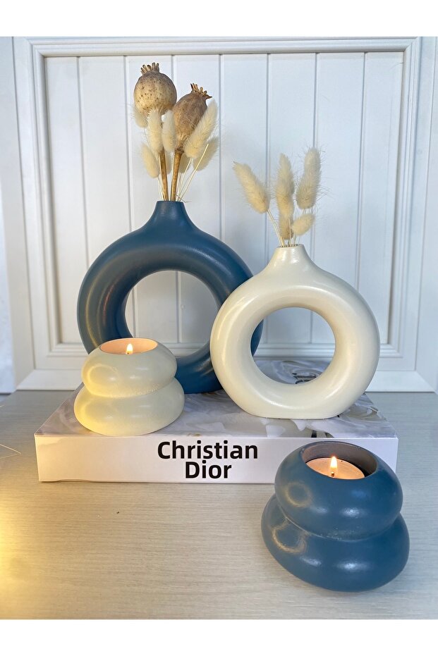 مجموعة مزهرية دائرية ومجموعة شمعدان - 4