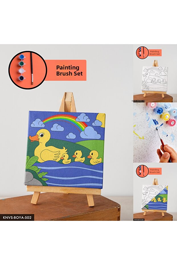 مجموعة رسم على قماش على شكل بطة أم لطيفة تتضمن حامل رسم وفرشاة وألوان