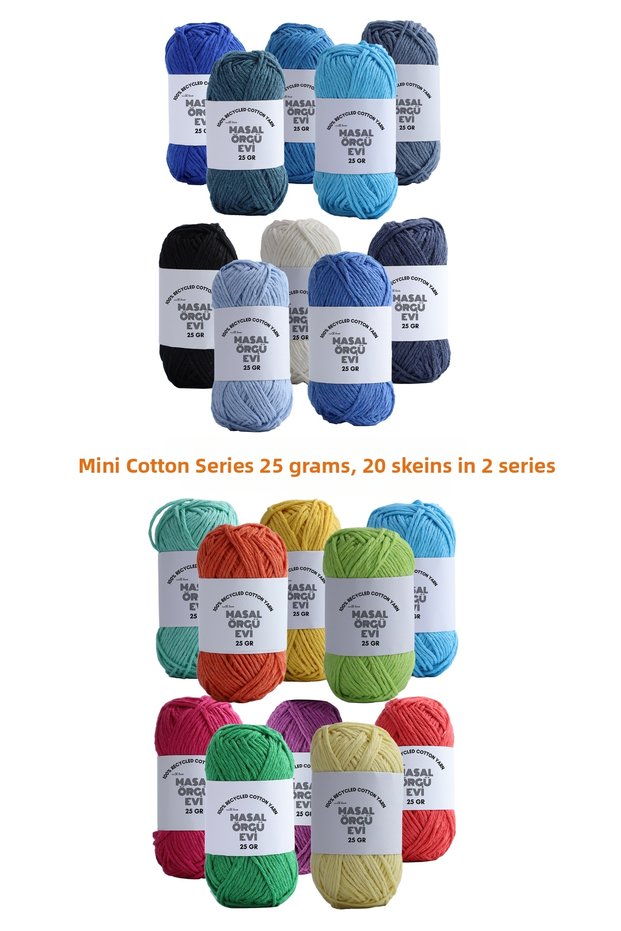 25 Gram Mini Cotton Series 100% Cotton Knitting Yarn 20 Pieces Punch and Amigurumi Yarn