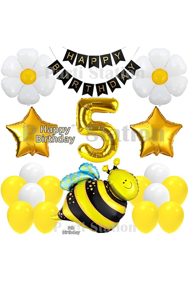 Daisy and Bee Concept 5Th Birthday Party Balloon Set