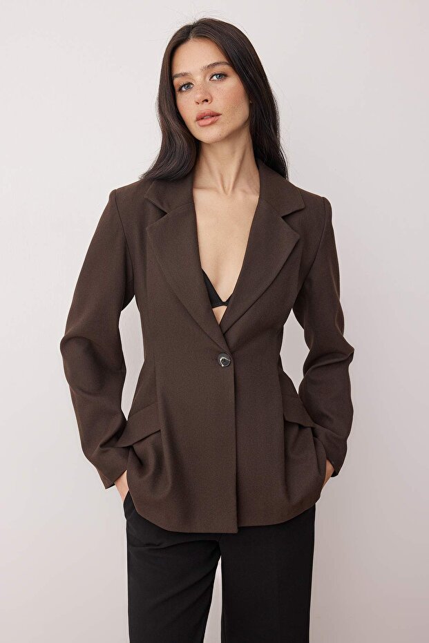 EXCLUSIVE Özel Koleksiyon Kahverengi Fitted Kaşe Blazer Ceket TWOAW26BC00054 - 2