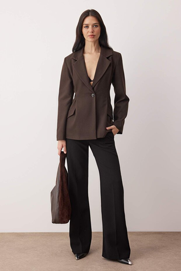 EXCLUSIVE Özel Koleksiyon Kahverengi Fitted Kaşe Blazer Ceket TWOAW26BC00054 - 1