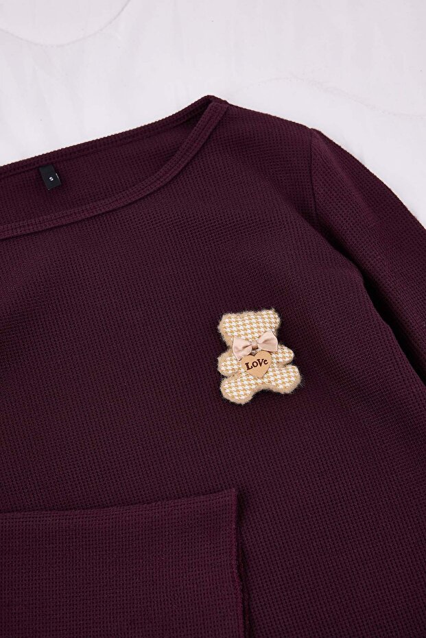 Kahverengi Ayıcıklı Yumuşak Kışlık Waffle Örme Pijama Takımı THMAW26PT00187 - 7