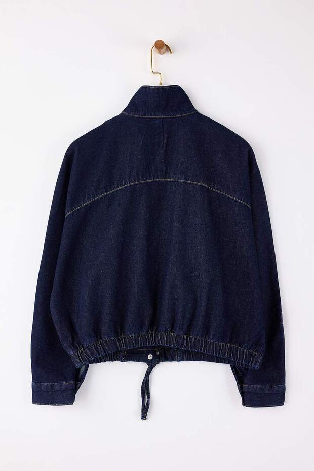 Koyu Mavi Dik Yaka Bomber 100% Pamuk Denim Ceket TWOSS26CE00003 - 9