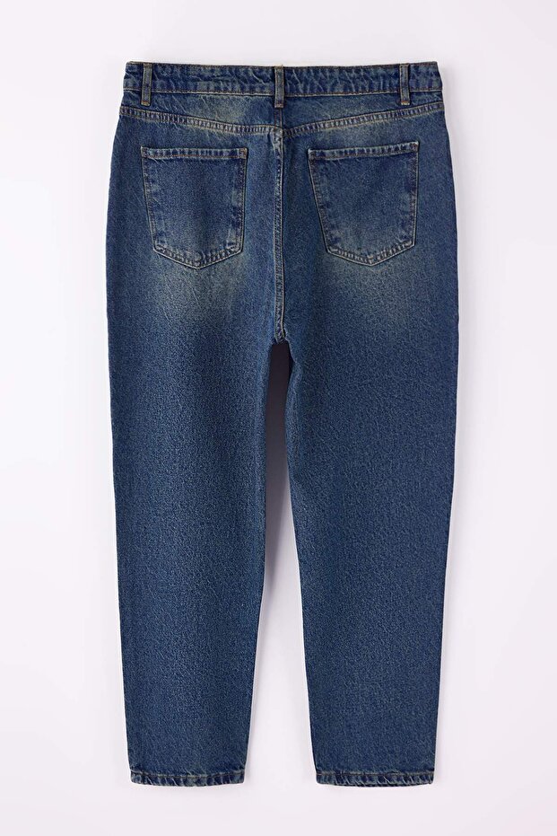 Mavi Yüksek Bel Mom Fit %100 Pamuk Denim Büyük Beden Jeans TBBSS23CJ00038 - 6