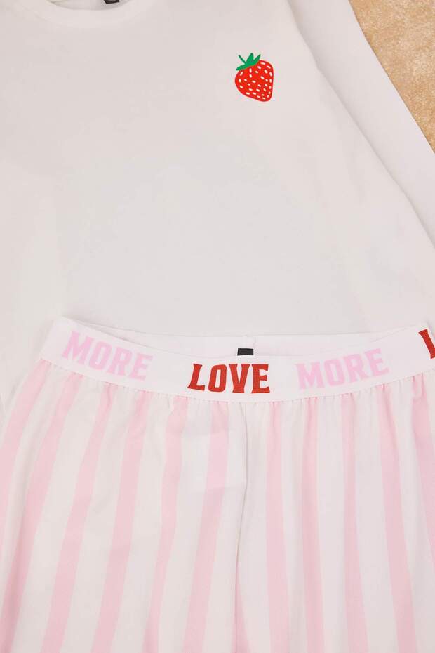 Pembe Kız Çocuk Baskılı Örme Alt-Üst Pijama Takımı TKDAW26PT00008 - 4