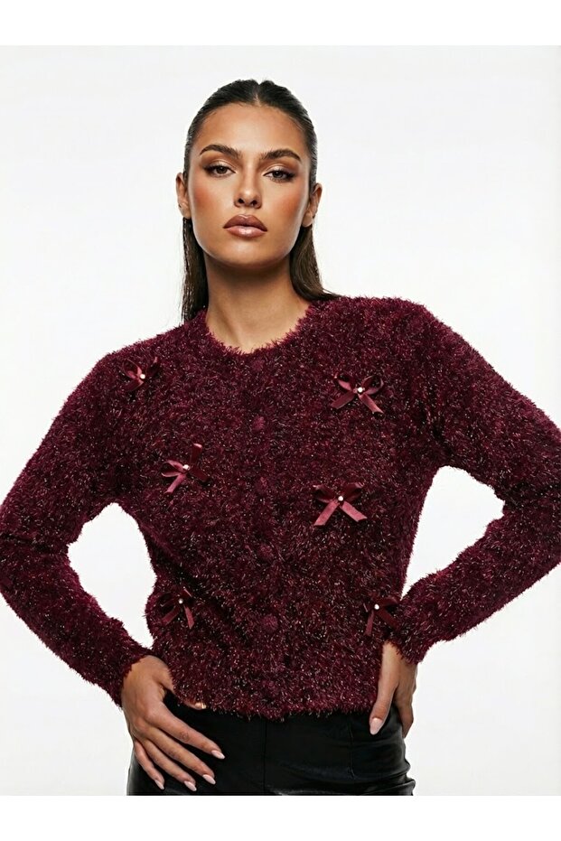 Premium Plush Heart Button Women's Cardigan