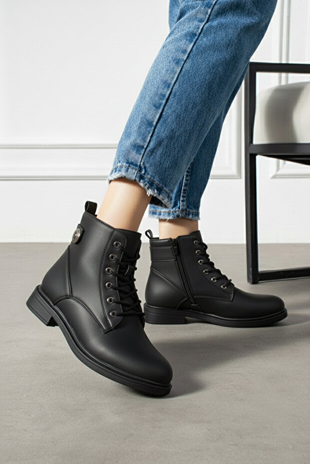 Black Women's Fur Zippered Non-Slip Sole Boots A320Nav