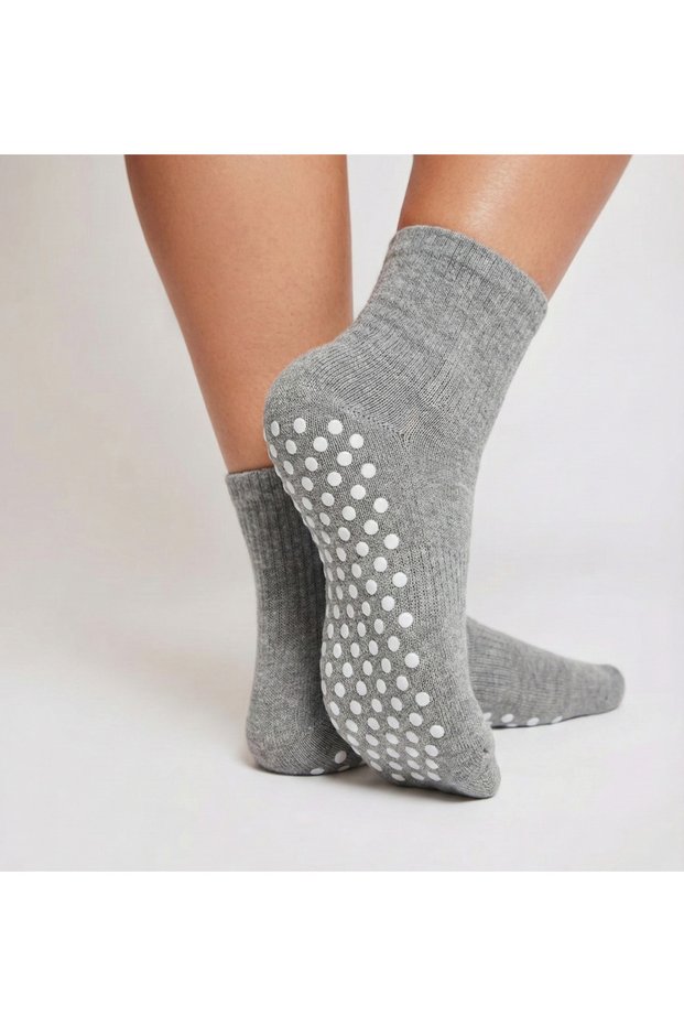 Women's Cotton Non-Slip Sole Tawaf Hajj Umrah Home Socks Socket Yoga Pilates Gray