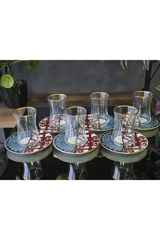 Handmade Crystal Oliva - Double Patterned Tea Set for 6 People
