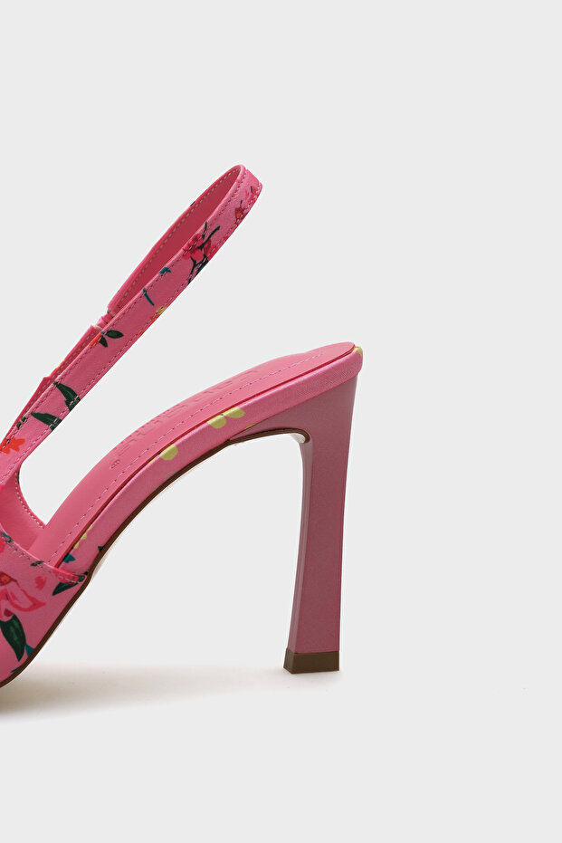 Rebeca nyitott hátú hegyes orrú magassarkú virágmintás női cipő - 3