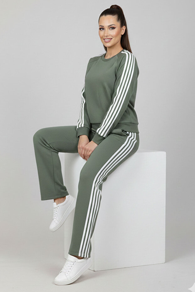 Modal Fabric 4-Stripe Beige Tracksuit Set