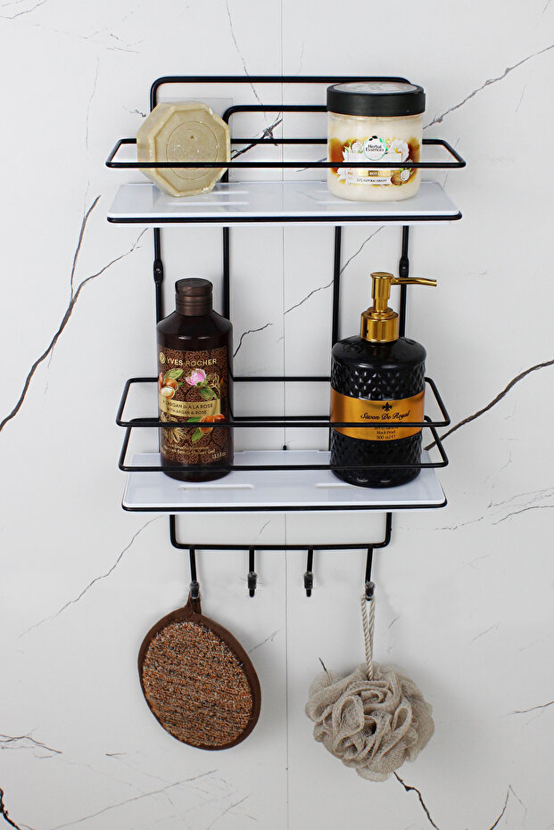 Economical Crystal Shelf Bathroom Organizer Double Black Wire Shampoo Holder Shower Shelf