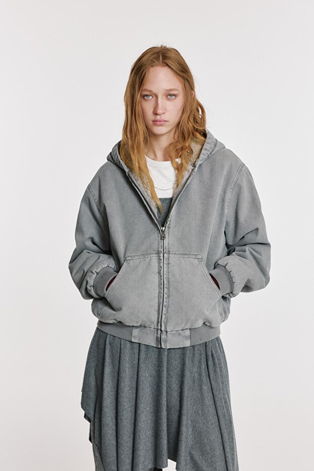 Suni yünlü iç astarlı kapüşonlu ceket - 3