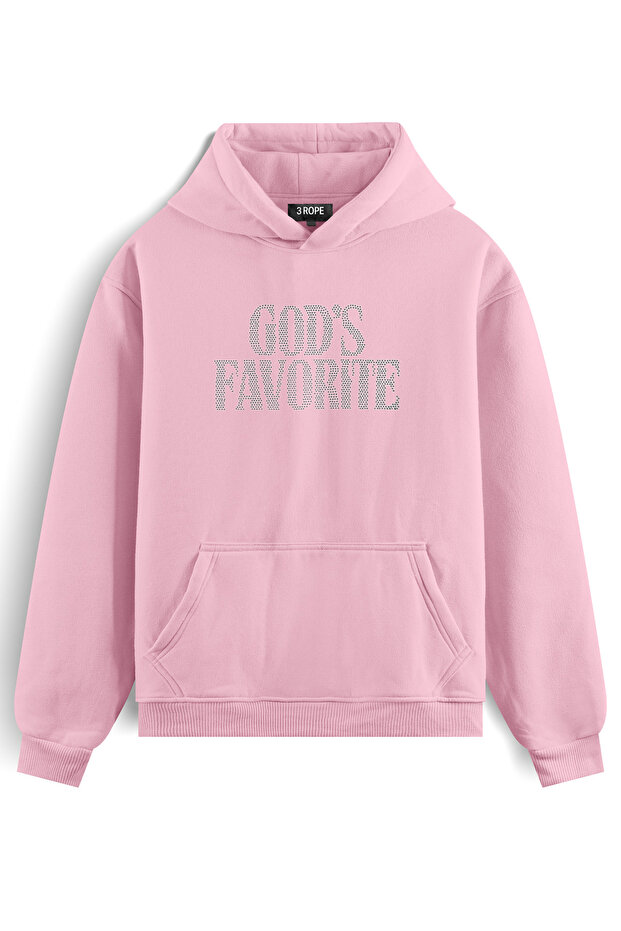 God's Favorite Stone Printed Oversize Hooded Sweatshirt with Fleece Inside Unisex