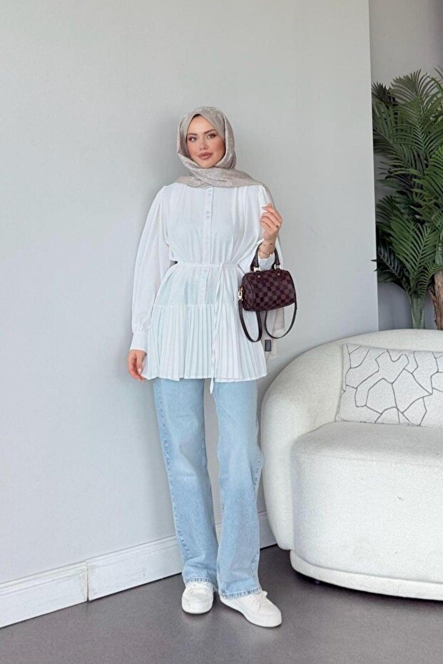 Ronya Piliseli Gömlek Beyaz - 4