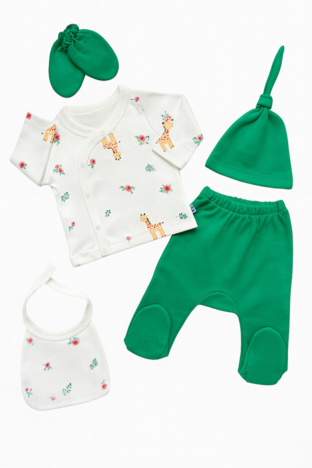 Giraffe Pattern Green 5-Piece Newborn Baby Hospital Release Set