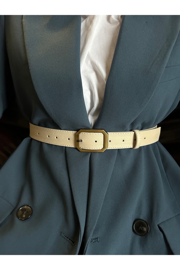 Liaison Quadrilateral Patterned Women's Antique Gold Buckle Belt Jacket Belt Dress Belt Trouser Belt
