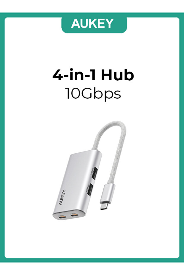 محول موزع USB 4 في 1 من OfficeDok، منفذان USB-A، منفذان USB-C، نقل بيانات بسرعة 10 جيجابت في الثانية، لون UH-CA01 فضي