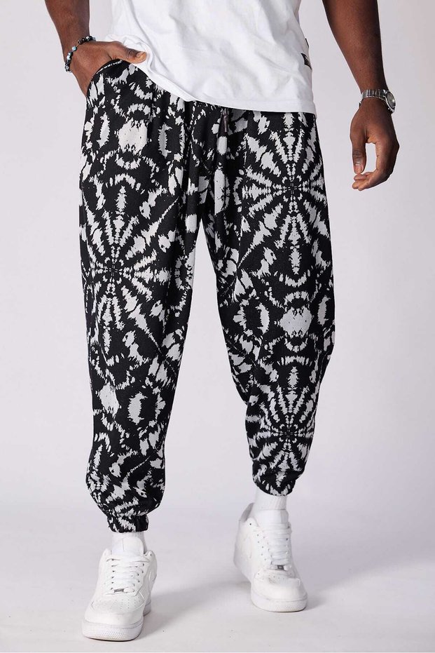 Unisex Ethnic Patterned Loose Hippie Bohemian Baggy Pants with Elastic Waist and Cuffs and Pockets Ethnic Design