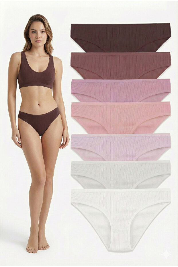 7-Piece Coffee Orange White Cotton Corded Fabric Stretch Fabric Panties