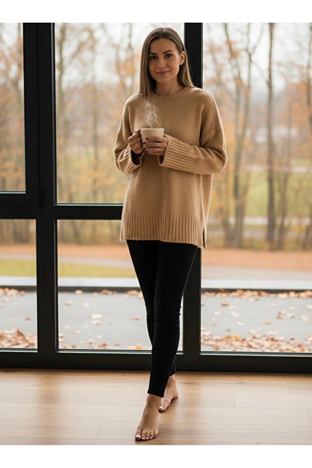 Oversize Standart Beden Basic Kazak - 3