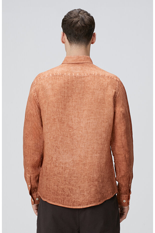 Turuncu Keten Gömlek - 5