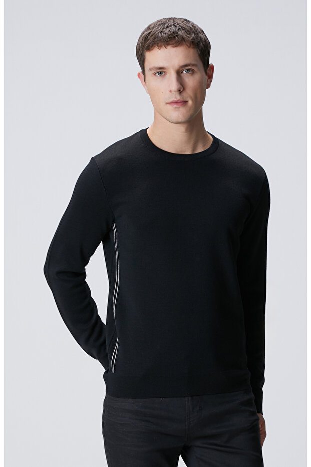 Siyah Yün Karışımlı Kazak - 1