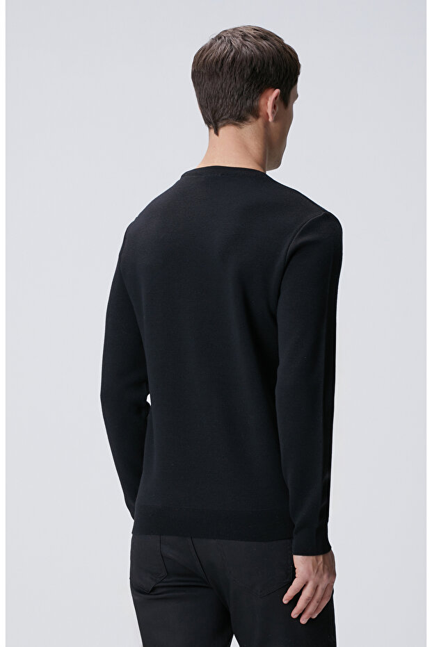 Siyah Yün Karışımlı Kazak - 5