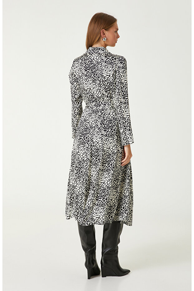 Siyah Beyaz Desenli Elbise - 6