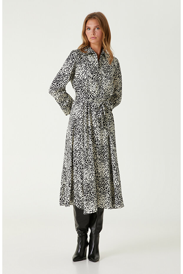 Siyah Beyaz Desenli Elbise - 1