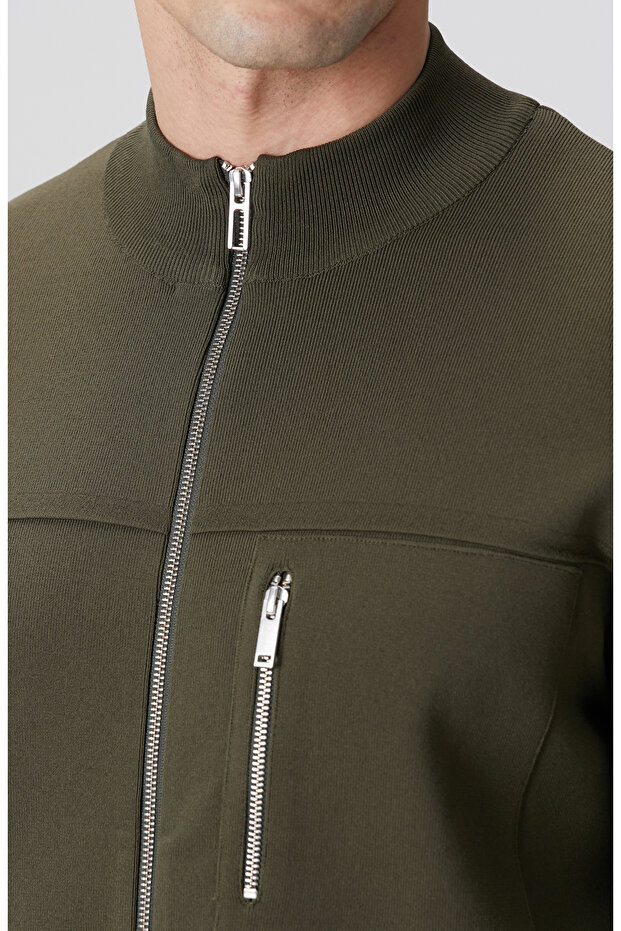 Haki Cep Detaylı Triko Mont - 6