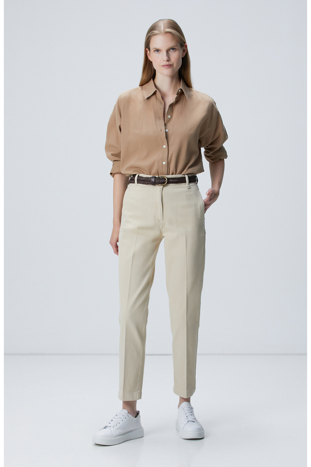 Bej Basic Casual Denim Pantolon - 1