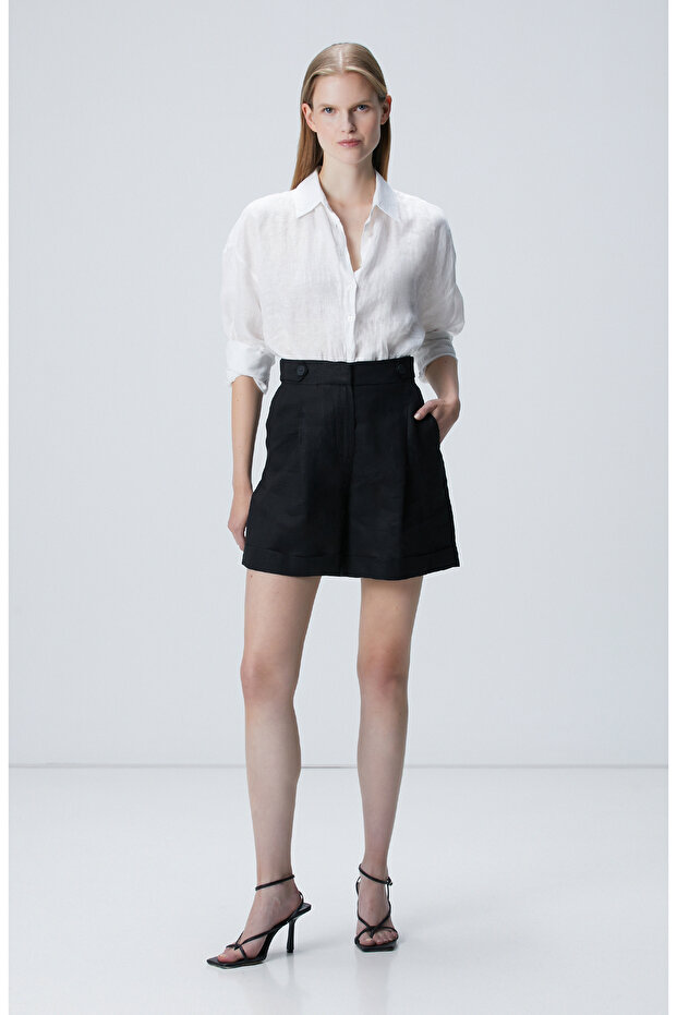 Siyah Keten Şort - 1