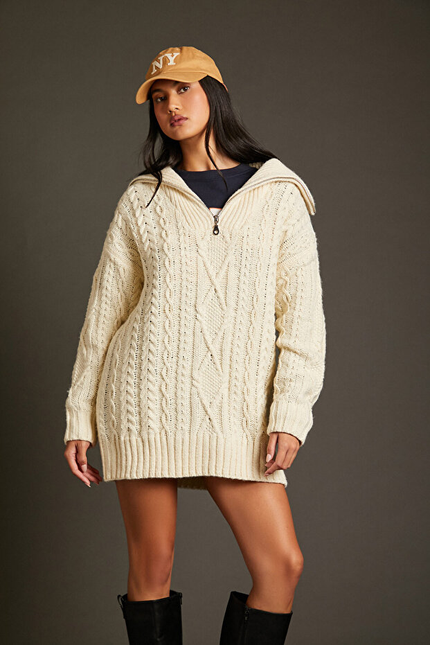 Örgü Mini Kazak Elbise - 1