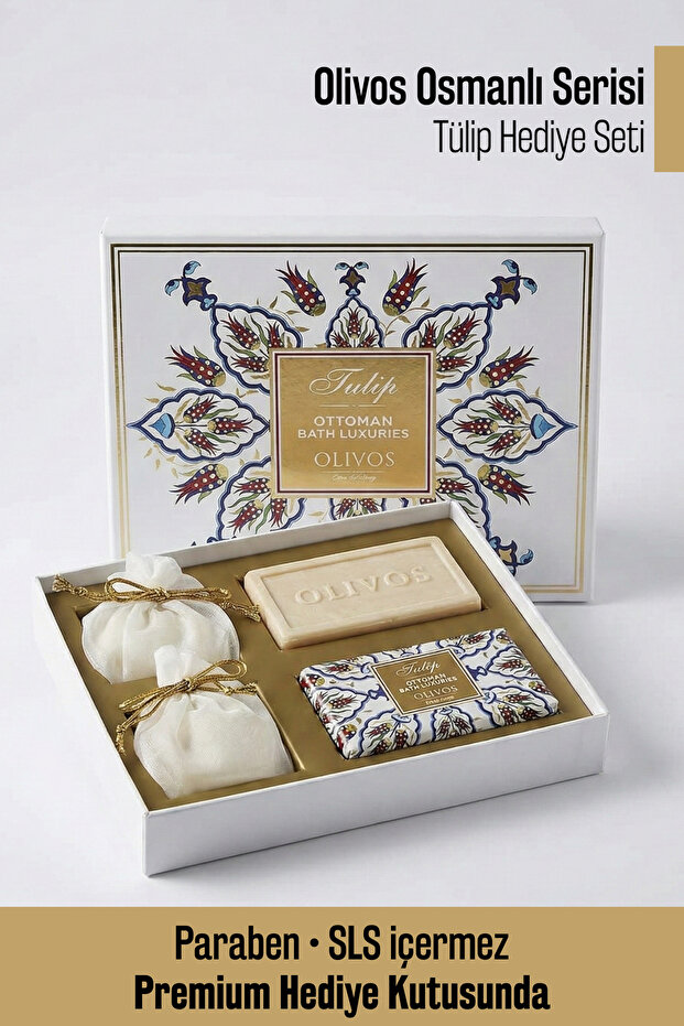 Ottoman Series Premium Gift Set Tulip | 4-Piece Olive Oil Soap & Granule Soap | Elegant Special Box