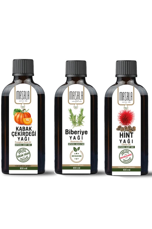 Rosemary Oil - Castor Oil - Pumpkin Seed Oil 3 X 100 Ml. (Hair Care Set)
