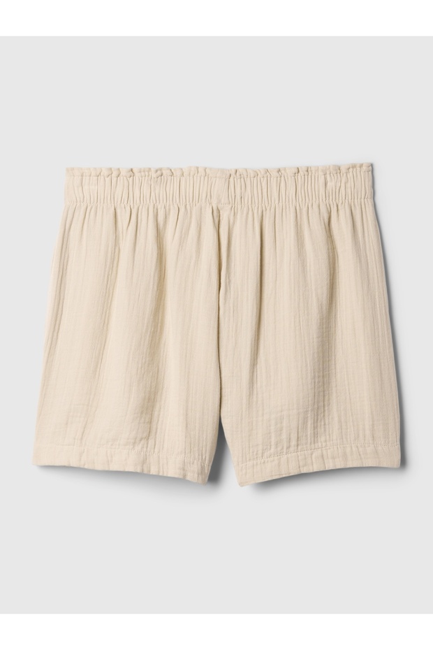 Kadın Bej Crinkle Gauze Pull-On Şort - 2