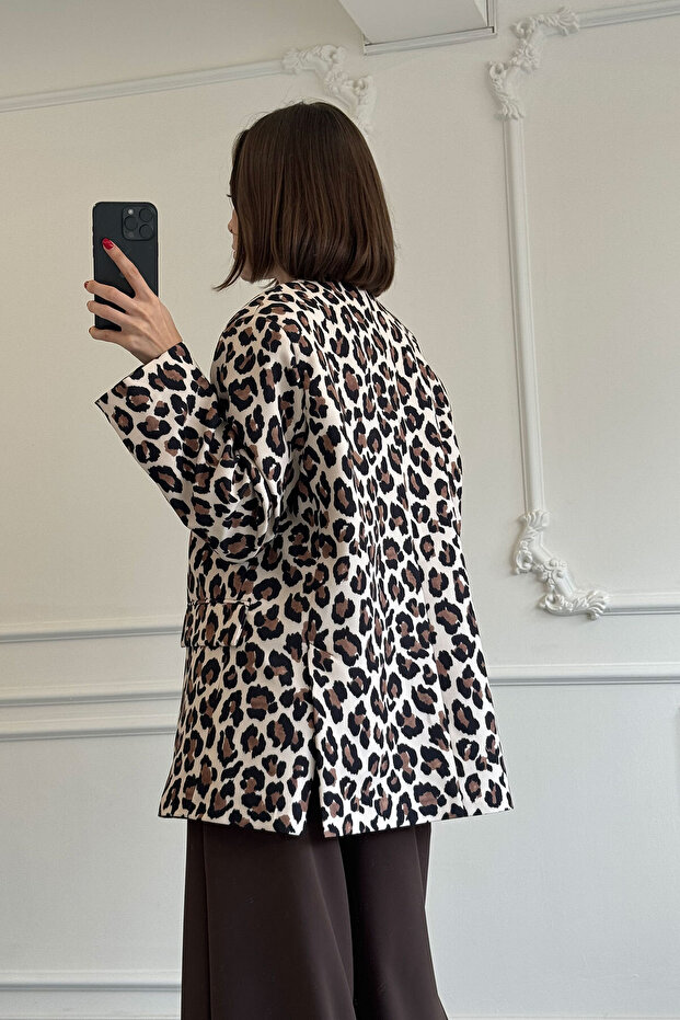 Black Leopard Patterned Blazer Jacket - 5