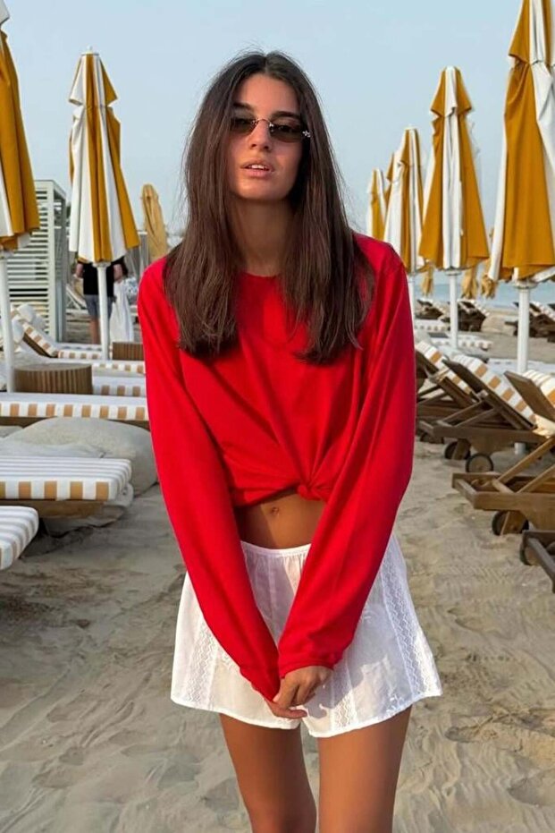 Turuncu Basic Bisiklet Yaka Kadın Sweatshirt MG1676 - 1