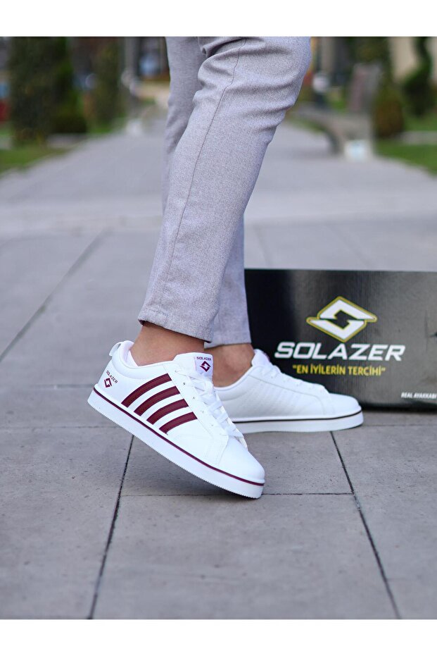 Men's White Burgundy Orthopedic Non-Slip Sole Casual Sneaker 058