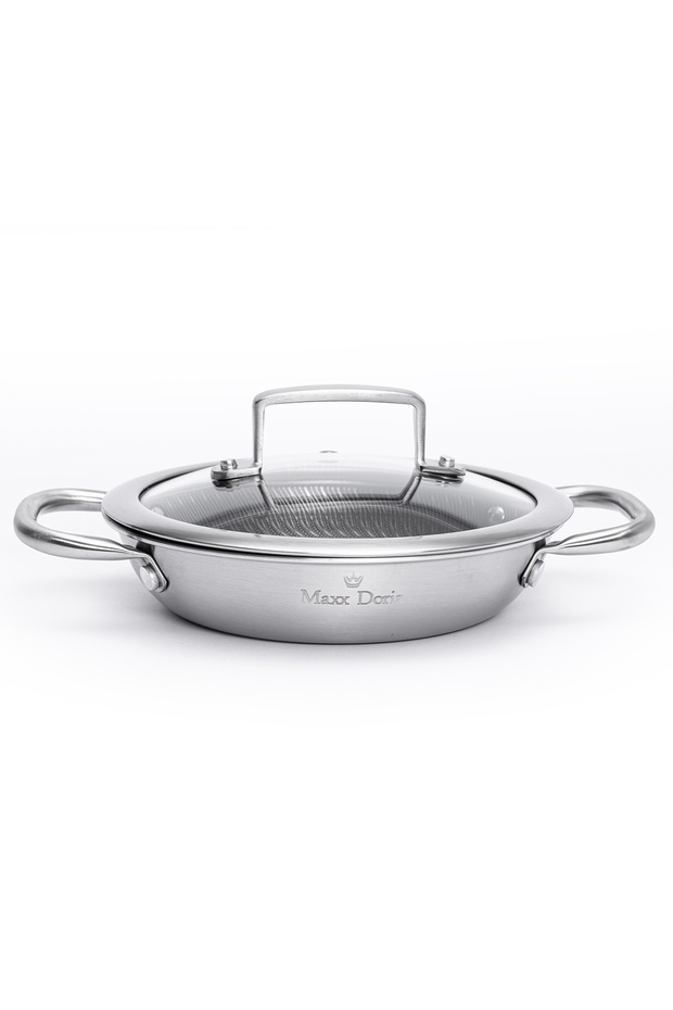 Steel Fusion Hybrid 20 cm Induction Base Stainless Steel Pan with Glass Lid